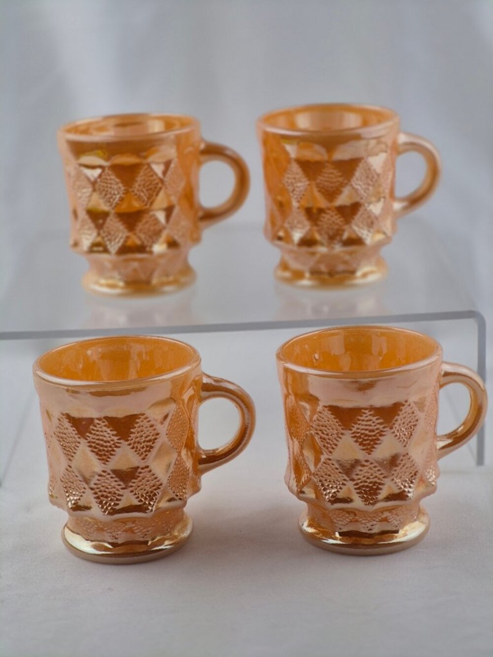 Vintage Anchor Hocking Fire King Kimberly Diamond Peach Luste Mug Set of 4